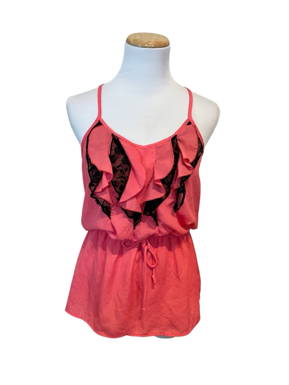 Akira Chicago Coral Ruffle Lace Blouson Tank Top Size Small